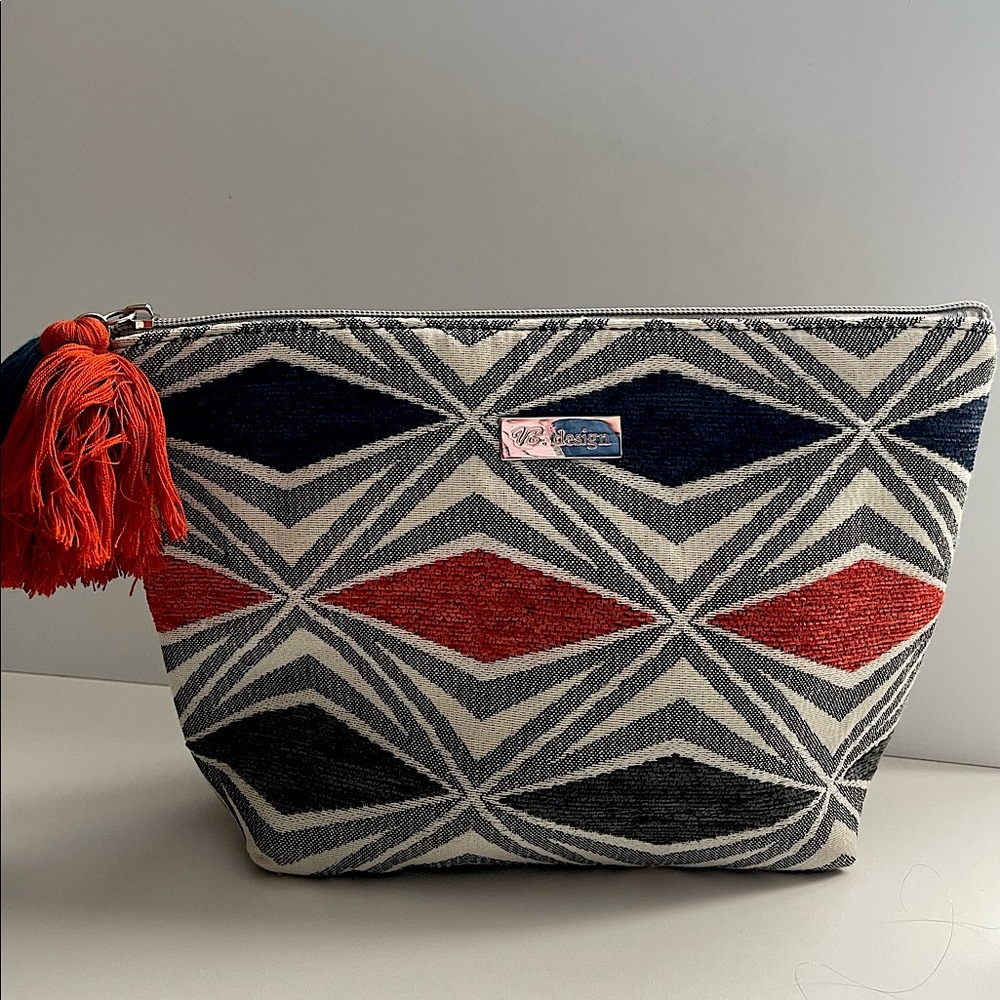 VB designs Tribal Fabric Cosmetic Bag with Large Tassels